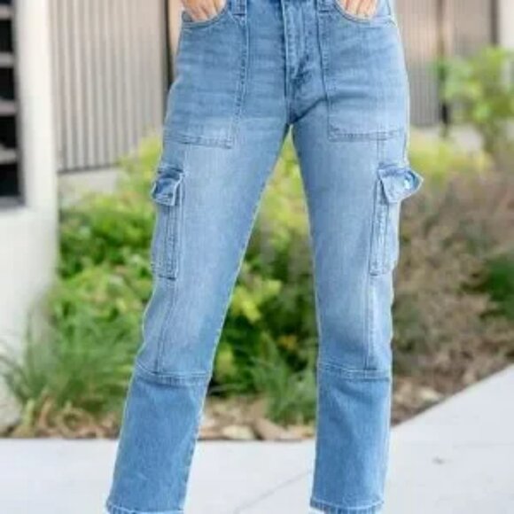 Kancan Huntsville High Rise Cargo Slim Straight Jeans Size 28 - Picture 1 of 8